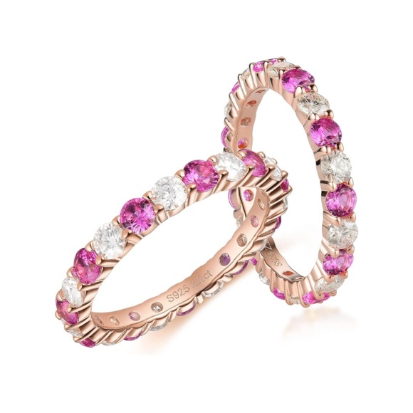 18k Diamond Pink Sapphire Eternity Ring Band - Picture 1 of 10